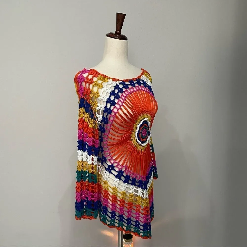 𝅺cupshe Crochet Multicolor Rainbow Top